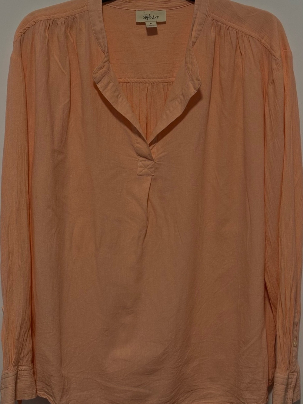 Style & Co. Peach Split-Neck Long-Sleeve Tunic
